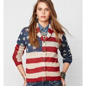 Polo Ralph Lauren Sweater Womens XSmall Red White Blue Cardigan USA Flag Preppy